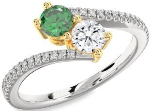 Diamond White Yellow Gold Round Two Stone Pave Promise Ring