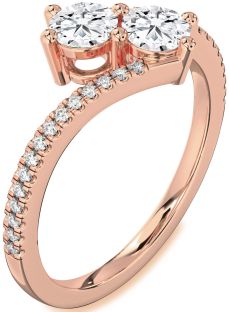 Diamond Rose Gold Round Two Stone Pave Ring