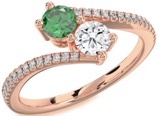 Diamond Rose Gold Round Two Stone Pave Promise Ring