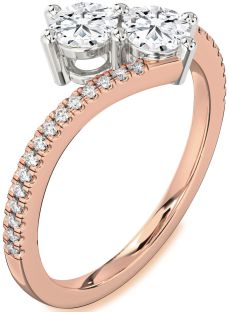 Diamond White Rose Gold Round Two Stone Pave Ring
