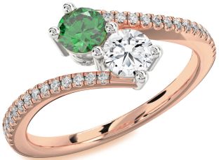 Diamond White Rose Gold Round Two Stone Pave Promise Ring