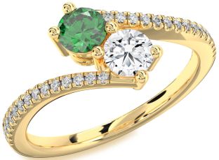 Diamond Gold Round Two Stone Pave Promise Ring