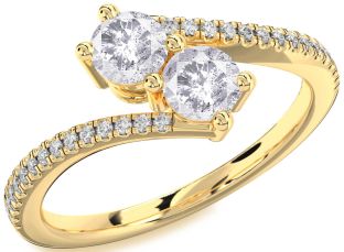 Salt & Pepper Diamond Gold Round Two Stone Pave Ring