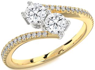 Diamond White Yellow Gold Round Two Stone Ring
