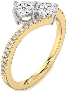 Diamond White Yellow Gold Round Two Stone Pave Ring