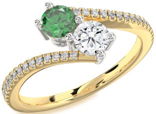 Diamond White Yellow Gold Round Two Stone Pave Promise Ring