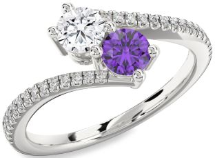 Diamond Silver Round Two Stone Pave Promise Ring
