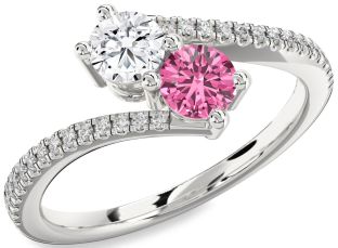 Diamond Silver Round Two Stone Pave Promise Ring