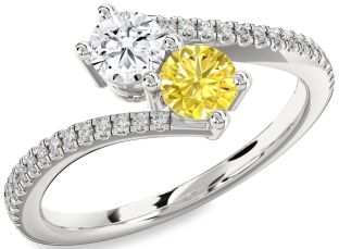 Diamond Silver Round Two Stone Pave Promise Ring