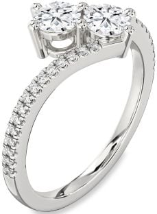 Diamond White Gold Round Two Stone Pave Ring