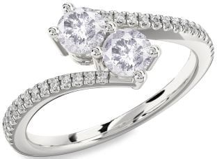 Salt & Pepper Diamond Silver Round Two Stone Pave Ring