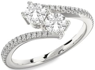 Diamond White Sapphire Silver Round Two Stone Pave Ring