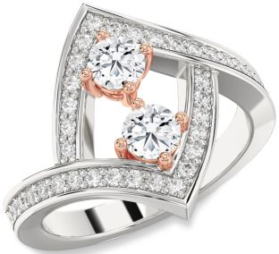 Diamond Platinum & Rose Gold Round Two Stone Ring