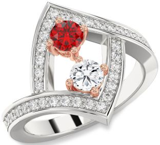 Diamond White Rose Gold Round Two Stone Pave Promise Ring