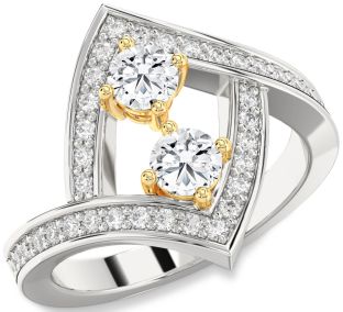 Diamond Platinum & Yellow Gold Round Two Stone Ring