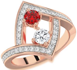 Diamond Rose Gold Round Two Stone Pave Promise Ring