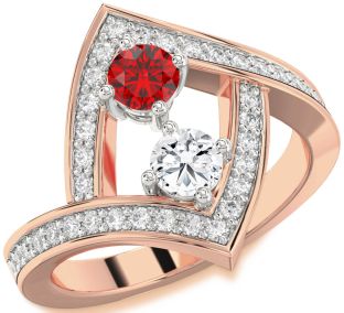 Diamond Rose Gold Silver Round Two Stone Pave Promise Ring