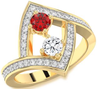 Diamond Gold Round Two Stone Pave Promise Ring