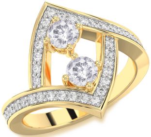 Salt & Pepper Diamond Gold Silver Round Two Stone Pave Ring