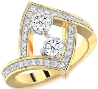 Diamond Platinum & Yellow Gold Round Two Stone Ring