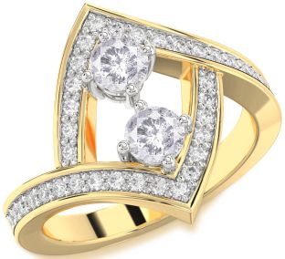 Salt & Pepper Diamond Gold Silver Round Two Stone Pave Ring