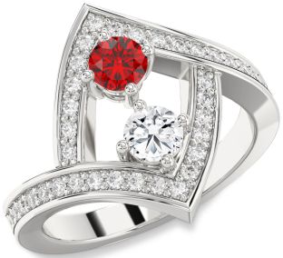 Diamond Platinum Round Two Stone Pave Promise Ring