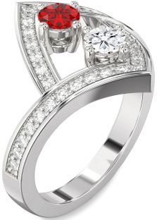 Diamond Platinum Round Two Stone Pave Promise Ring