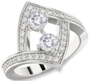 Salt & Pepper Diamond Silver Round Two Stone Pave Ring
