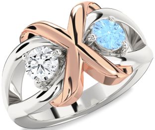 White Rose Gold Round Two Stone Promise Ring