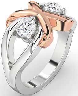 Diamond Silver & 10K Rose Gold Round Two Stone Ring