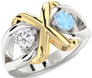 White Yellow Gold Round Two Stone Promise Ring