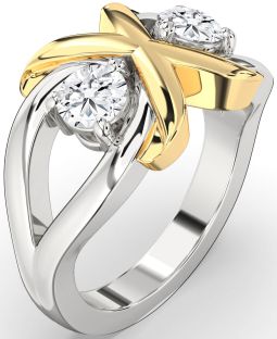 Diamond Silver & 10K gold Round Two Stone Ring