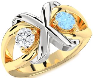 White Yellow Gold Round Two Stone Promise Ring