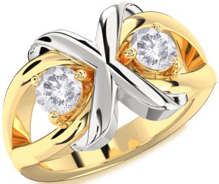 Salt & Pepper Diamond Gold Silver Round Two Stone Ring