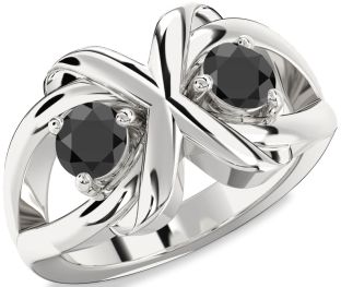 Black Onyx Silver Round Two Stone Ring