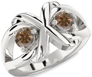 Chocolate Brown Diamond Silver Round Two Stone Ring