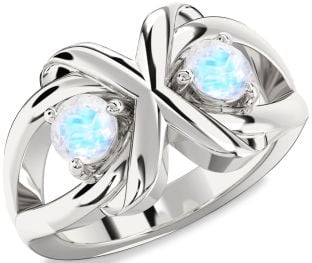Moonstone Silver Round Two Stone Ring