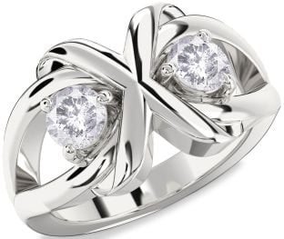 Salt & Pepper Diamond Silver Round Two Stone Ring