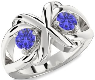 Tanzanite Silver Round Two Stone Ring