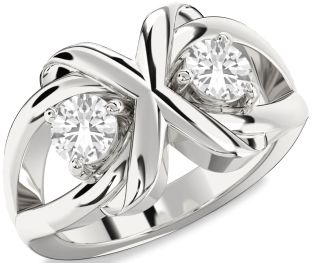 White Sapphire Silver Round Two Stone Ring