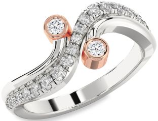 Diamond Silver & 10K Rose Gold Round Two Stone Ring