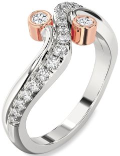 Diamond Silver & 10K Rose Gold Round Two Stone Ring