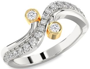 Diamond Silver & 10K gold Round Two Stone Ring