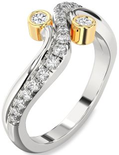 Diamond Silver & 10K gold Round Two Stone Ring