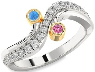 Diamond Silver & 10K gold Round Two Stone Promise Ring