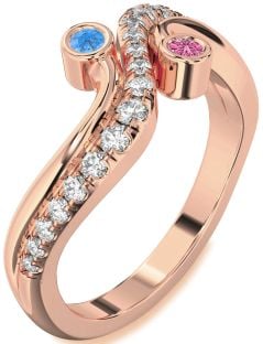 Diamond Rose Gold Silver Round Two Stone Promise Ring