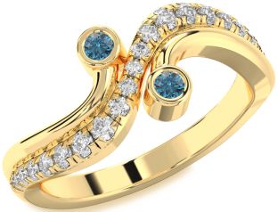 Blue Diamond Gold Silver Round Two Stone Ring