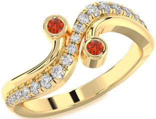 Diamond Fire Opal Gold Silver Round Two Stone Ring