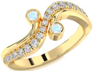 Diamond Moonstone Gold Silver Round Two Stone Ring