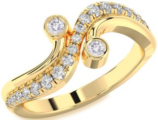 Salt & Pepper Diamond Gold Round Two Stone Ring
